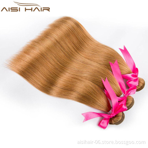 Aisi Hair Wholesale Natural silky straight blonde color  brazilian human hair weaves